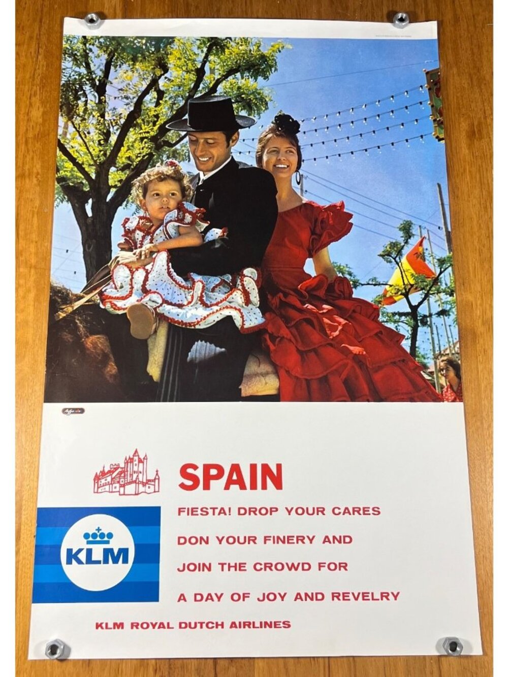 VTG POSTER SPAIN BY KLM ADVERTISING FLIGHTS ROYAL DUTCH AIRLINES 1960’s -B